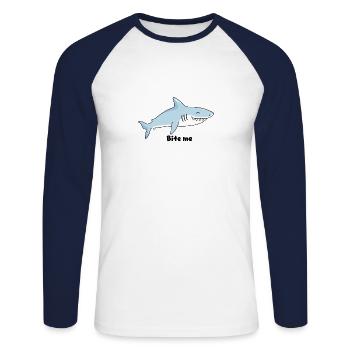 Shark and humor - Unisex Long Sleeve Baseball T-Shirt - white/navy - Front - Nik (191cm)