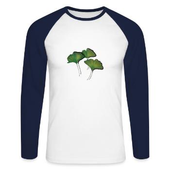 Ginko Feuilles/Ginkgo leaf - T-shirt baseball manches longues Homme - blanc/marine - Devant - Nik (191cm)