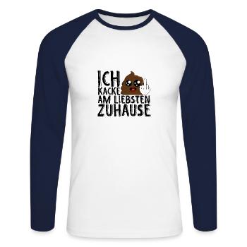 Lusitg Heimscheisser - Ich Kacke am liebsten Zuhau - Unisex Baseballshirt langarm - Weiß/Navy - Vorne - Nik (191cm)
