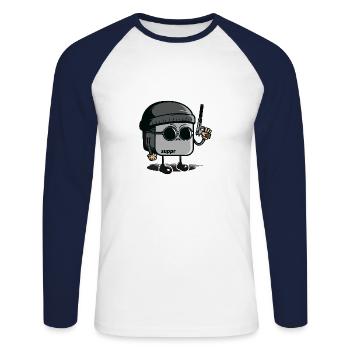Léon touchpad - T-shirt baseball manches longues Homme - blanc/marine - Devant - Nik (191cm)