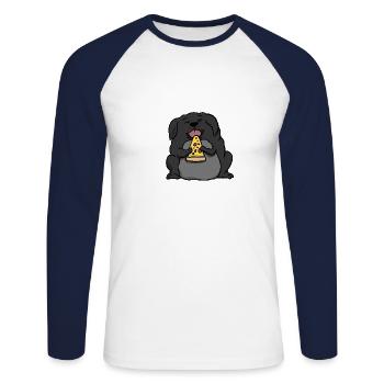 Fat Labrador Dog Eating Pizza Funny Comic Style - Unisex Long Sleeve Baseball T-Shirt - white/navy - Front - Nik (191cm)