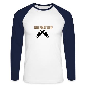 Holzmacher - Holzfäller Shirt Design! - Unisex Baseballshirt langarm - Weiß/Navy - Vorne - Nik (191cm)