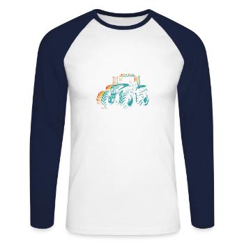 Traktor Retro Traktor Vintage Bauer Landwirt Trakt - Unisex Baseballshirt langarm - Weiß/Navy - Vorne - Nik (191cm)