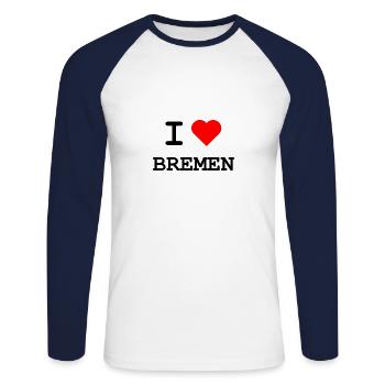 Ich liebe Bremen - J’aime Brême - T-shirt baseball manches longues Homme - blanc/marine - Devant - Nik (191cm)