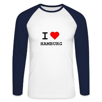 I love Hamburg / Ich liebe Hamburg - Unisex Baseballshirt langarm - Weiß/Navy - Vorne - Nik (191cm)