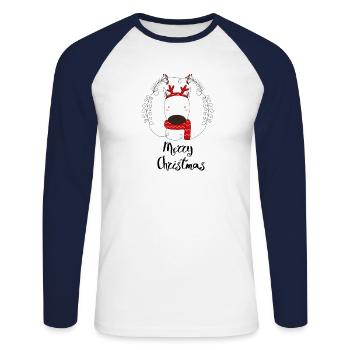 Merry Christmas Cartoon Rehntier - Unisex Baseballshirt langarm - Weiß/Navy - Vorne - Nik (191cm)