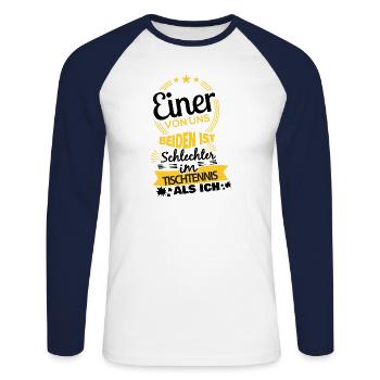 table tennis - Unisex Long Sleeve Baseball T-Shirt - white/navy - Front - Nik (191cm)
