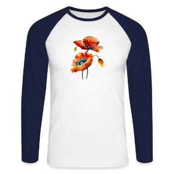 ROTE MOHNBLUMEN AQUARELL, WILDBLUMEN T-SHIRT, MOHN - Unisex Baseballshirt langarm - Weiß/Navy - Vorne - Nik (191cm)