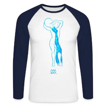 Verseau - T-shirt baseball manches longues Homme - blanc/marine - Devant - Nik (191cm)