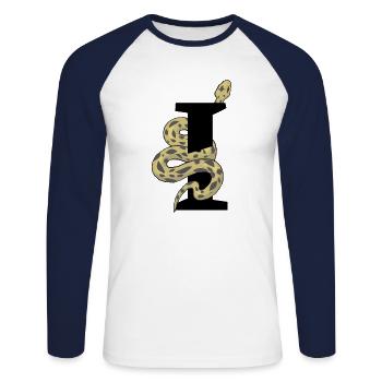 Lettre i serpent - T-shirt baseball manches longues Homme - blanc/marine - Devant - Nik (191cm)