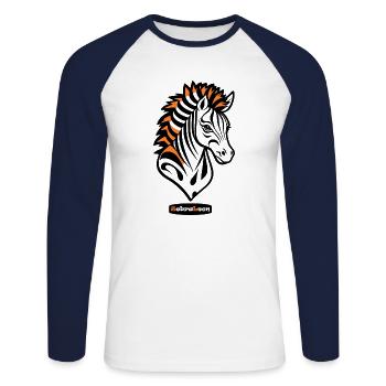 Adaptives ZebraLeon - Illustration mit Text - Unisex Baseballshirt langarm - Weiß/Navy - Vorne - Nik (191cm)