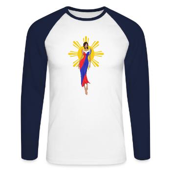 Philippinen Filipina Flagge Filipiniana I Geschenk - Unisex Baseballshirt langarm - Weiß/Navy - Vorne - Nik (191cm)