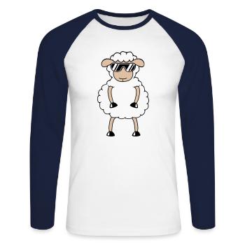 Sheep Sunglasses Party Sheep Lamb Cute Cool - Unisex Long Sleeve Baseball T-Shirt - white/navy - Front - Nik (191cm)