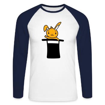 Lapin Sorcier Chapeau Haut de Forme Enfant Bébé Sorcier Mignon - T-shirt baseball manches longues Homme - blanc/marine - Devant - Nik (191cm)