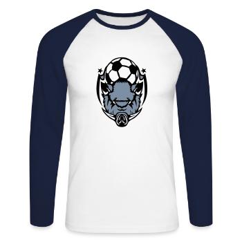 soccer foot sanglier logo feroce boar3 - T-shirt baseball manches longues Homme - blanc/marine - Devant - Nik (191cm)