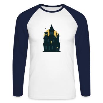 Halloween Gruselig Horror Haus Dracula Fledermaus - Unisex Baseballshirt langarm - Weiß/Navy - Vorne - Nik (191cm)