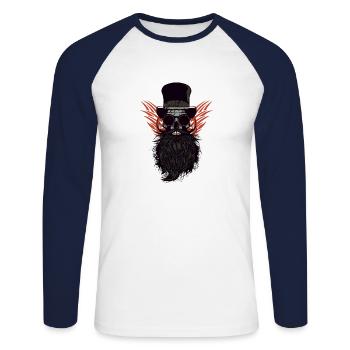 head of death crane bearded skull bearded pirate - Unisex Long Sleeve Baseball T-Shirt - white/navy - Front - Nik (191cm)