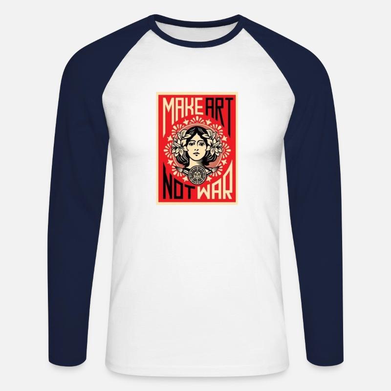 MAKE ART NOT WAR - Unisex Baseballshirt langarm - Weiß/Navy