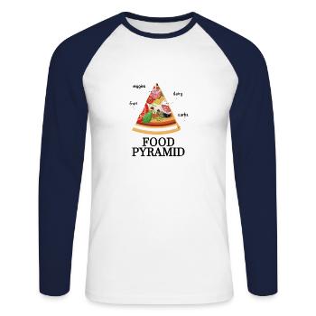 Pyramide alimentaire de la pizza : légumes, produits laitiers, glucides, fruits - T-shirt baseball manches longues Homme - blanc/marine - Devant - Nik (191cm)