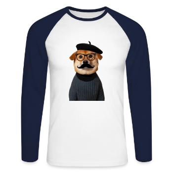 shiba inu Hund witziger Style Bart und Brille - Unisex Baseballshirt langarm - Weiß/Navy - Vorne - Nik (191cm)