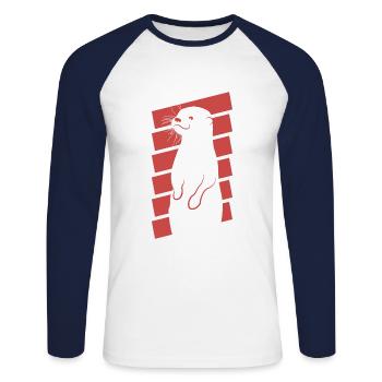 Motif mignon de loutres - T-shirt baseball manches longues Homme - blanc/marine - Devant - Nik (191cm)
