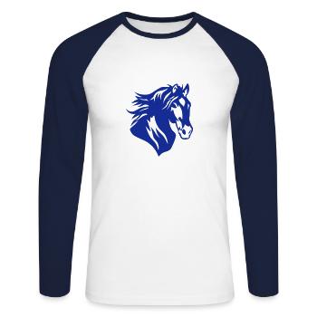 horse silhouette head 13 6 - Unisex Long Sleeve Baseball T-Shirt - white/navy - Front - Nik (191cm)