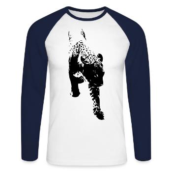 Leopard schwarz / weiß elgante Raubkatze - Unisex Baseballshirt langarm - Weiß/Navy - Vorne - Nik (191cm)