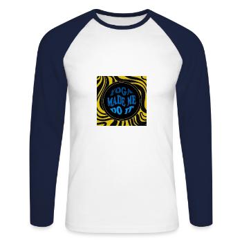 Yoga made me do it - Unisex Baseballshirt langarm - Weiß/Navy - Vorne - Nik (191cm)