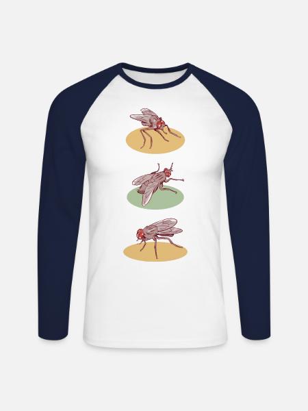 Fly pattern houseflies - Unisex Long Sleeve Baseball T-Shirt - white/navy