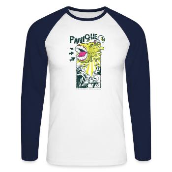 Panic Panic Monster Gift Idée de cadeau - T-shirt baseball manches longues Homme - blanc/marine - Devant - Nik (191cm)