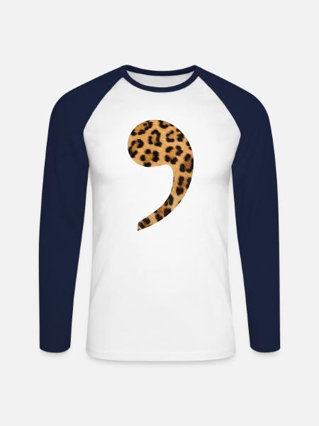 Leopard komma Trend Geschenkidee Interpunktion - Unisex Baseballshirt langarm - Weiß/Navy