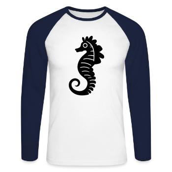 Hippocampe - T-shirt baseball manches longues Homme - blanc/marine - Devant - Nik (191cm)