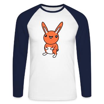 Lapin Drôle Visage Grimace Idiot Drôle Sourire - T-shirt baseball manches longues Homme - blanc/marine - Devant - Nik (191cm)