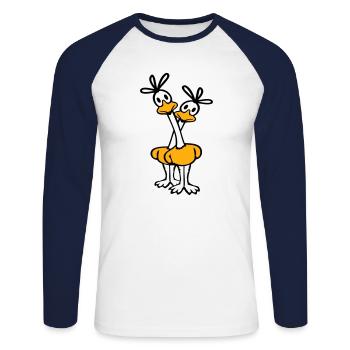 2 Road Runner Pärchem Kuckuck Vogel langer Hals - Unisex Baseballshirt langarm - Weiß/Navy - Vorne - Nik (191cm)