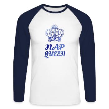 nap queen lazy funny saying - Unisex Long Sleeve Baseball T-Shirt - white/navy - Front - Nik (191cm)