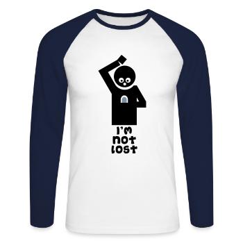 Geocaching: Ich bin nicht verloren! - Unisex Baseballshirt langarm - Weiß/Navy - Vorne - Nik (191cm)