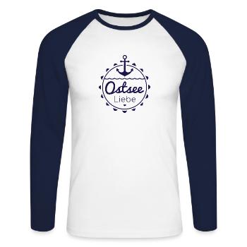 Ostsee Liebe (für helle Produkte) - Unisex Baseballshirt langarm - Weiß/Navy - Vorne - Nik (191cm)
