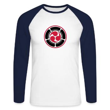 Mitsu Tomoe Japan Lotus Kampfkunst Symbol Karate - Unisex Baseballshirt langarm - Weiß/Navy - Vorne - Nik (191cm)