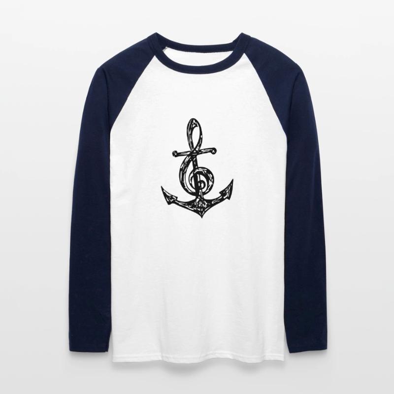 Ancre, musique note, clé de sol, notes, basse, T-shirt baseball manches longues Homme
