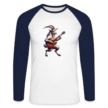 Cool Goat jouant de la conception de bande de guitare électrique - T-shirt baseball manches longues Homme - blanc/marine - Devant - Nik (191cm)
