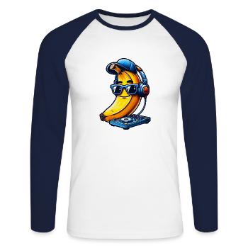 Banane DJ Musikliebhaber Cool - Unisex Baseballshirt langarm - Weiß/Navy - Vorne - Nik (191cm)