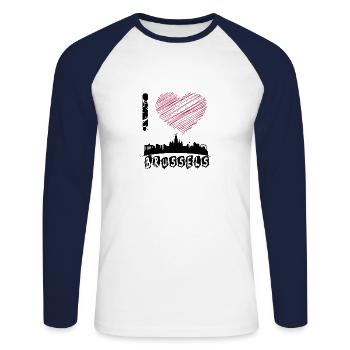 Brussels - Brülles - EU - Europe - Shirt - Unisex Baseballshirt langarm - Weiß/Navy - Vorne - Nik (191cm)