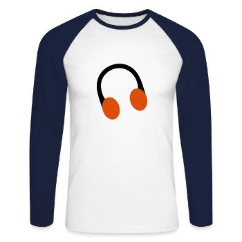 retro over ear headphone head phones - Unisex Long Sleeve Baseball T-Shirt - white/navy - Front - Nik (191cm)
