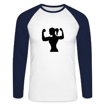 fitness woman - Unisex Long Sleeve Baseball T-Shirt - white/navy - Front - Nik (191cm)