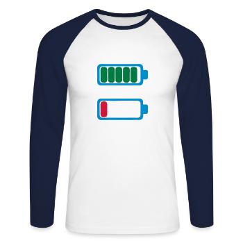 battery charge low battery empty fatigue - Unisex Long Sleeve Baseball T-Shirt - white/navy - Front - Nik (191cm)