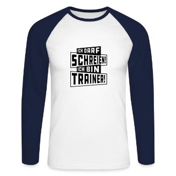 ICH DARF SCHREIEN! Trainer-Shirt - Unisex Baseballshirt langarm - Weiß/Navy - Vorne - Nik (191cm)