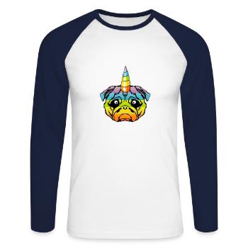chien licorne corne tete fantaisie 2703 o - T-shirt baseball manches longues Homme - blanc/marine - Devant - Nik (191cm)