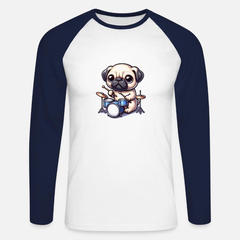 Cooler Mops Schlagzeuger Design - Unisex Baseballshirt langarm - Weiß/Navy