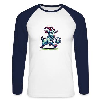 Goat Soccer Player Champion Fan Design - Unisex Long Sleeve Baseball T-Shirt - white/navy - Front - Nik (191cm)