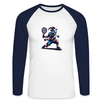 Chèvre Joueur de Tennis Sport Design - T-shirt baseball manches longues Homme - blanc/marine - Devant - Nik (191cm)